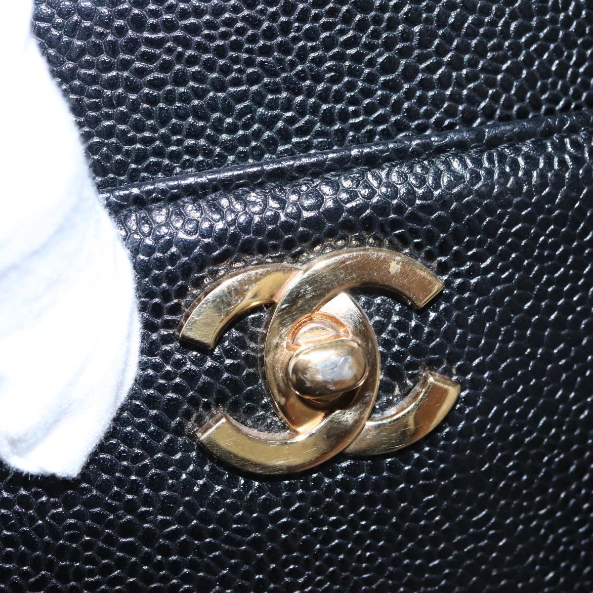 CHANEL COCO Mark Tote Bag Caviar Skin Black Gold CC Auth yk17238A