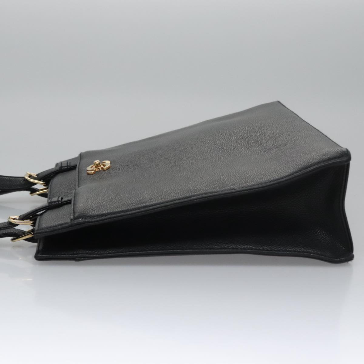 CHANEL COCO Mark Tote Bag Caviar Skin Black Gold CC Auth yk17238A