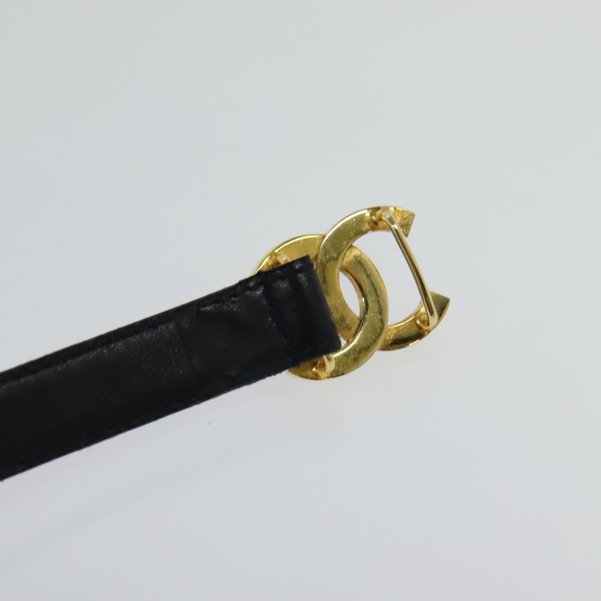CHANEL COCO Mark Belt Leather 26.4"" Black Gold CC Auth yk17305