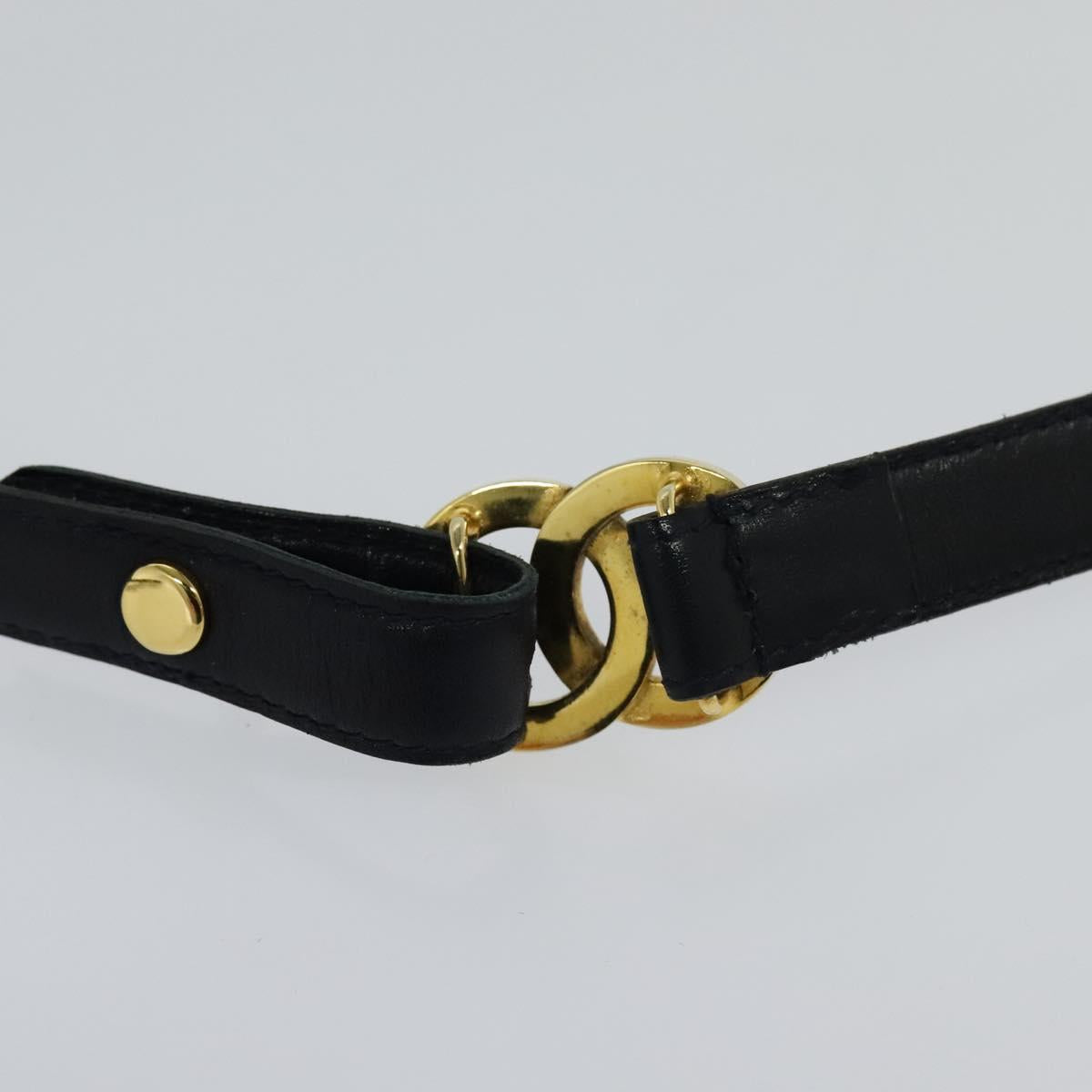 CHANEL COCO Mark Belt Leather 26.4"" Black Gold CC Auth yk17305