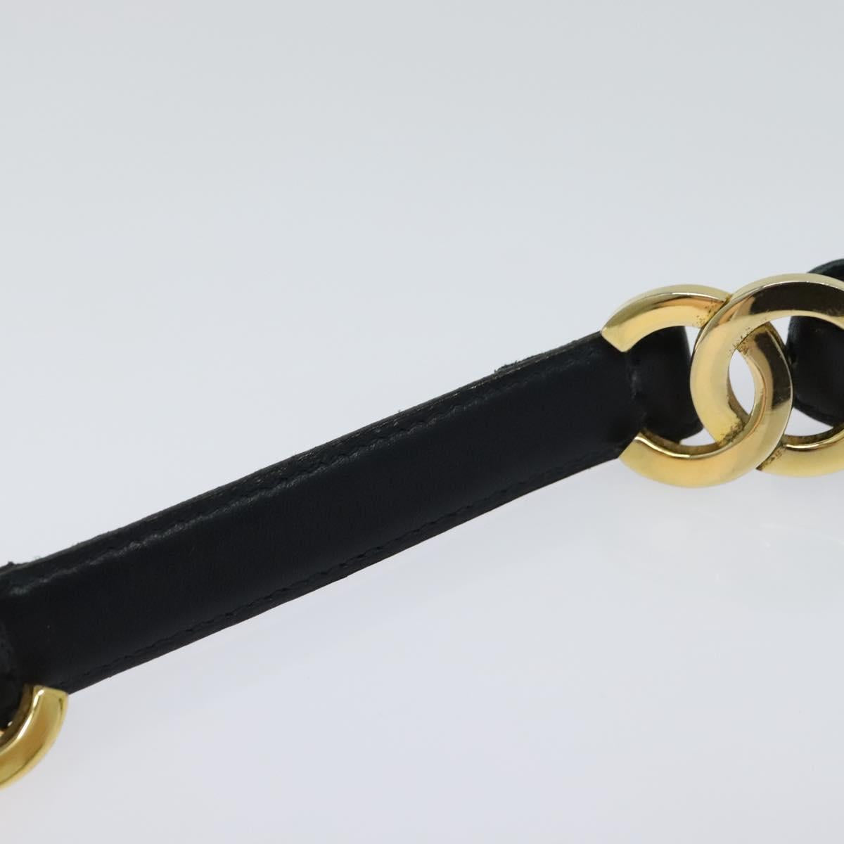CHANEL COCO Mark Belt Leather 26.4"" Black Gold CC Auth yk17305