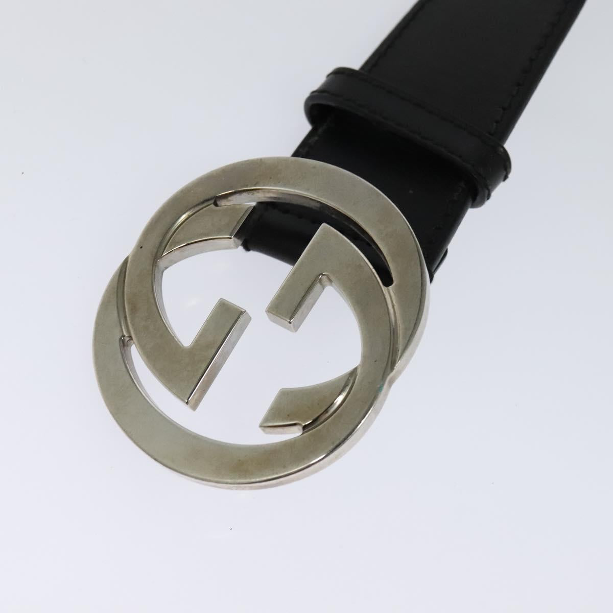 GUCCI Interlocking Belt Leather 39.8"" Black 114876 Auth yk17313