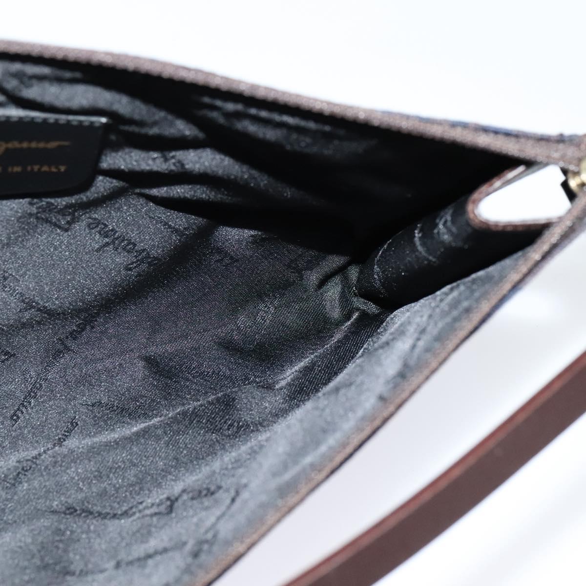 Salvatore Ferragamo Gancini Hand Bag Canvas Navy Gold Auth yk17315