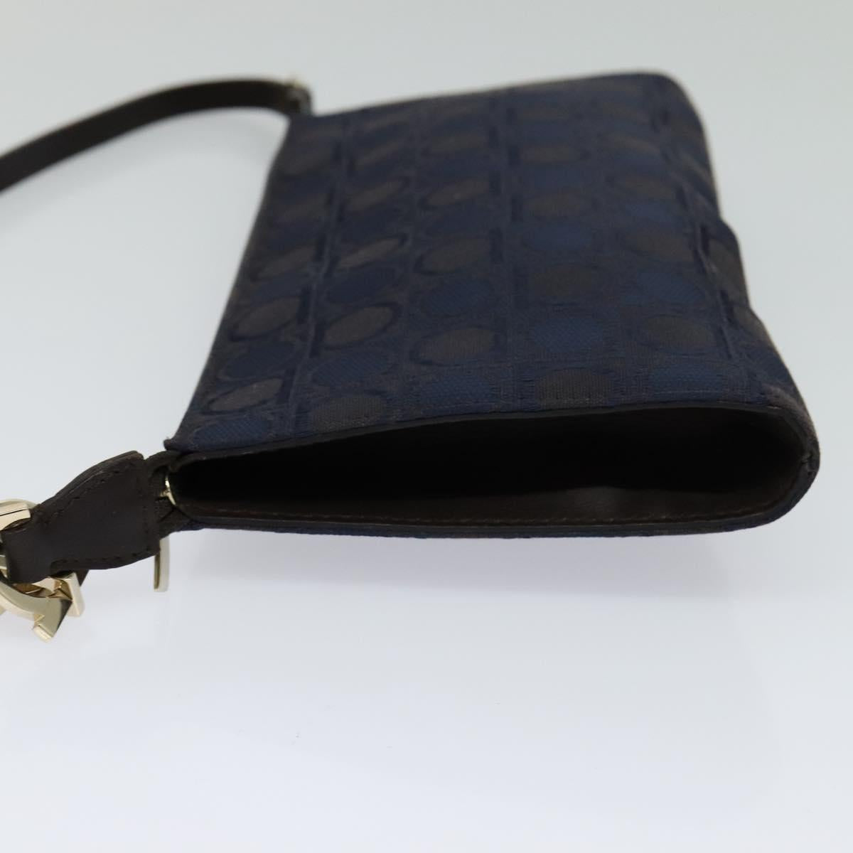 Salvatore Ferragamo Gancini Hand Bag Canvas Navy Gold Auth yk17315