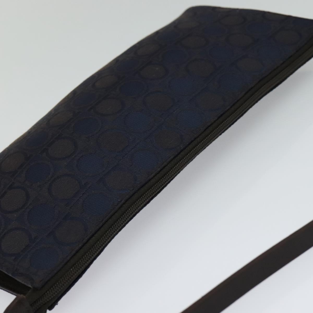 Salvatore Ferragamo Gancini Hand Bag Canvas Navy Gold Auth yk17315