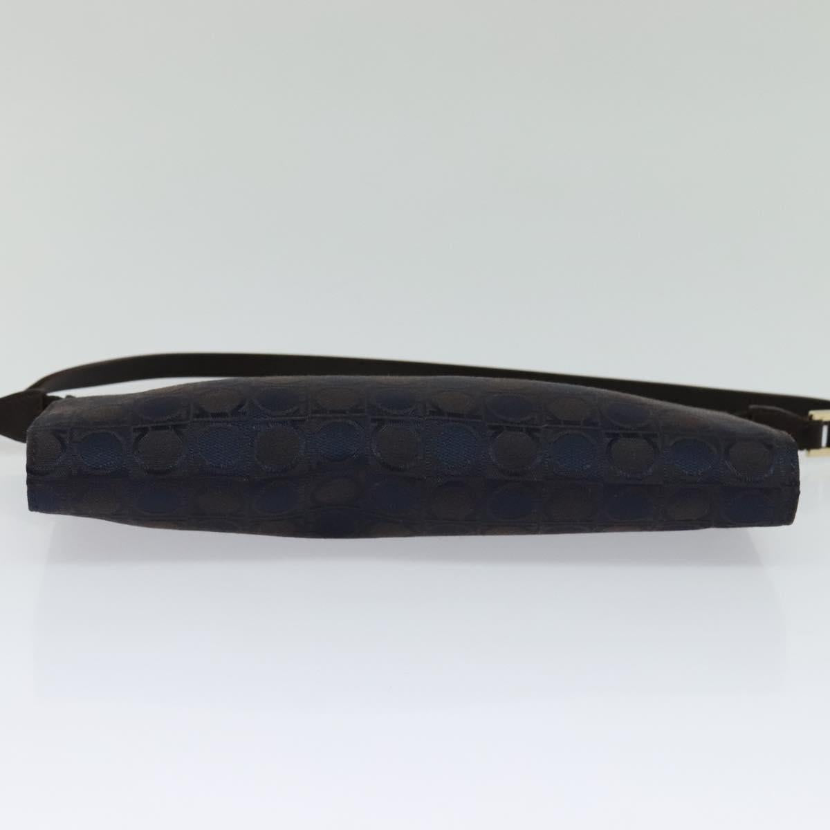 Salvatore Ferragamo Gancini Hand Bag Canvas Navy Gold Auth yk17315