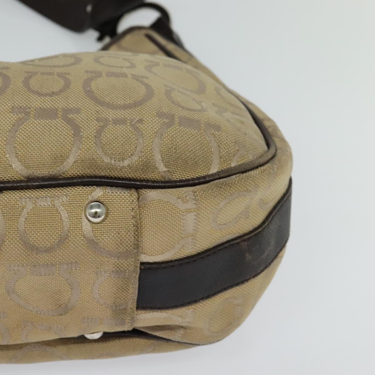 Salvatore Ferragamo Gancini Shoulder Bag Canvas Beige Auth yk17339