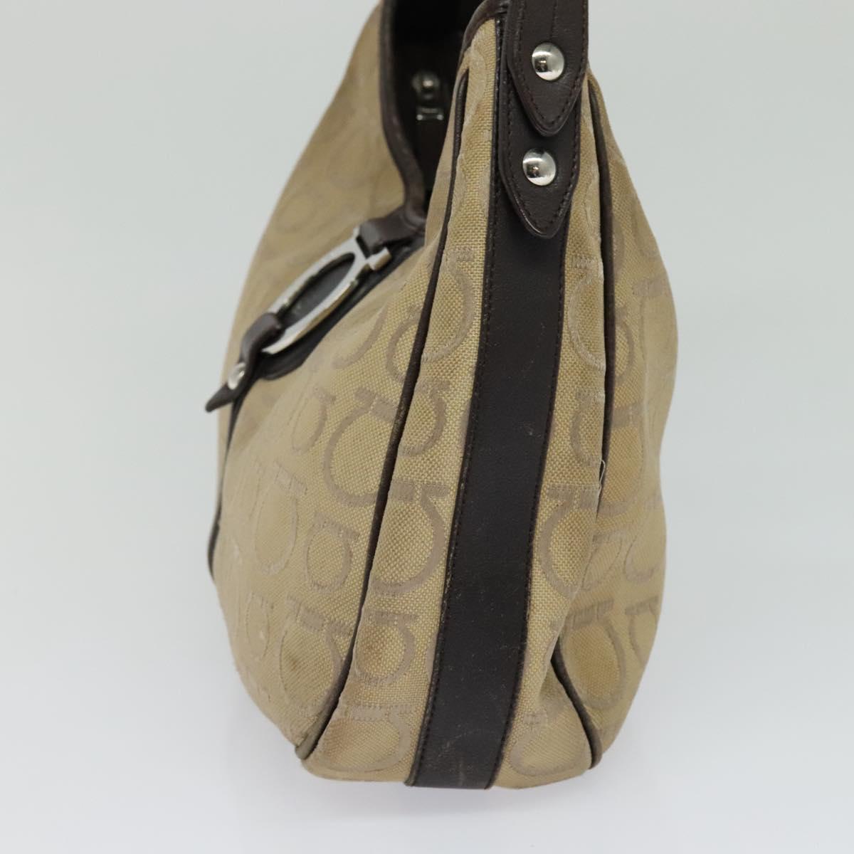 Salvatore Ferragamo Gancini Shoulder Bag Canvas Beige Auth yk17339