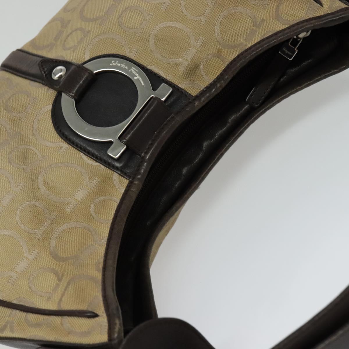 Salvatore Ferragamo Gancini Shoulder Bag Canvas Beige Auth yk17339