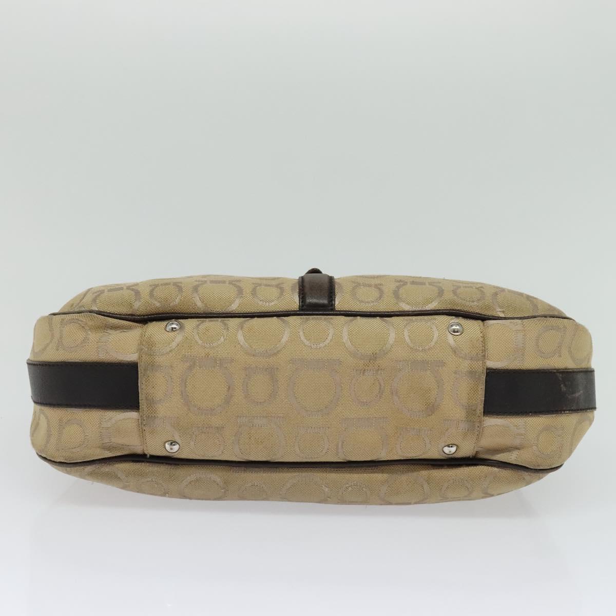 Salvatore Ferragamo Gancini Shoulder Bag Canvas Beige Auth yk17339