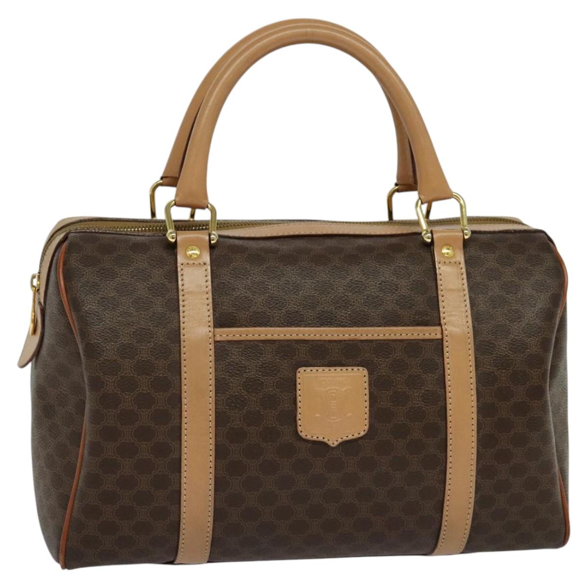 CELINE Macadam Canvas Hand Bag PVC Leather Brown Auth yk17342