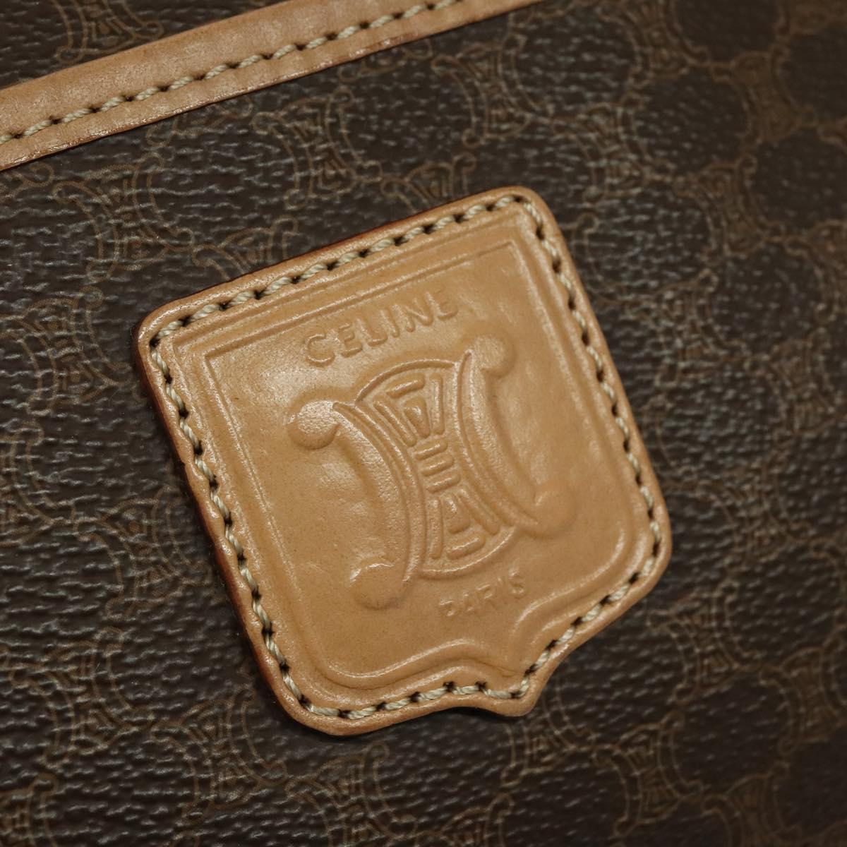 CELINE Macadam Canvas Hand Bag PVC Leather Brown Auth yk17342