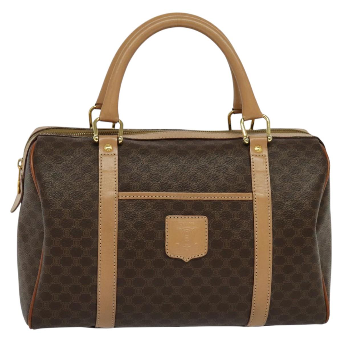 CELINE Macadam Canvas Hand Bag PVC Leather Brown Auth yk17342