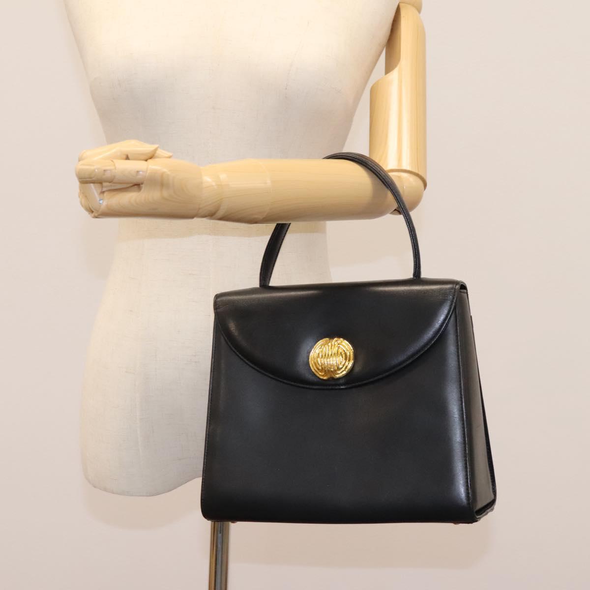 GIVENCHY Hand Bag Leather Black Gold Auth yk17377