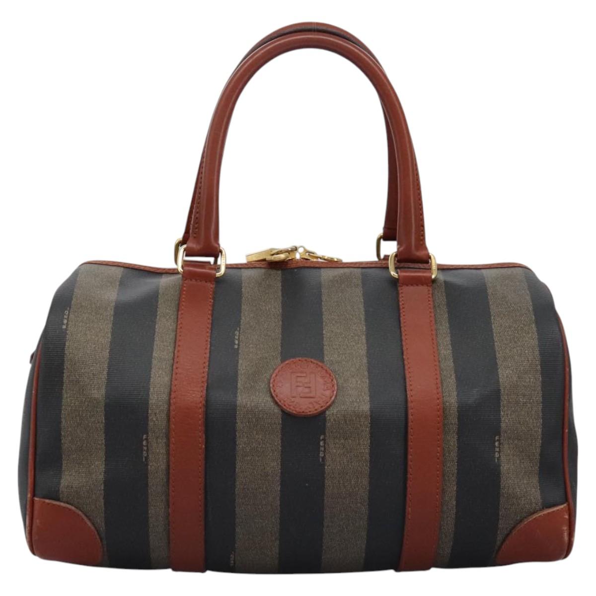 FENDI Pecan Canvas Boston Bag Black Brown Auth yk17380
