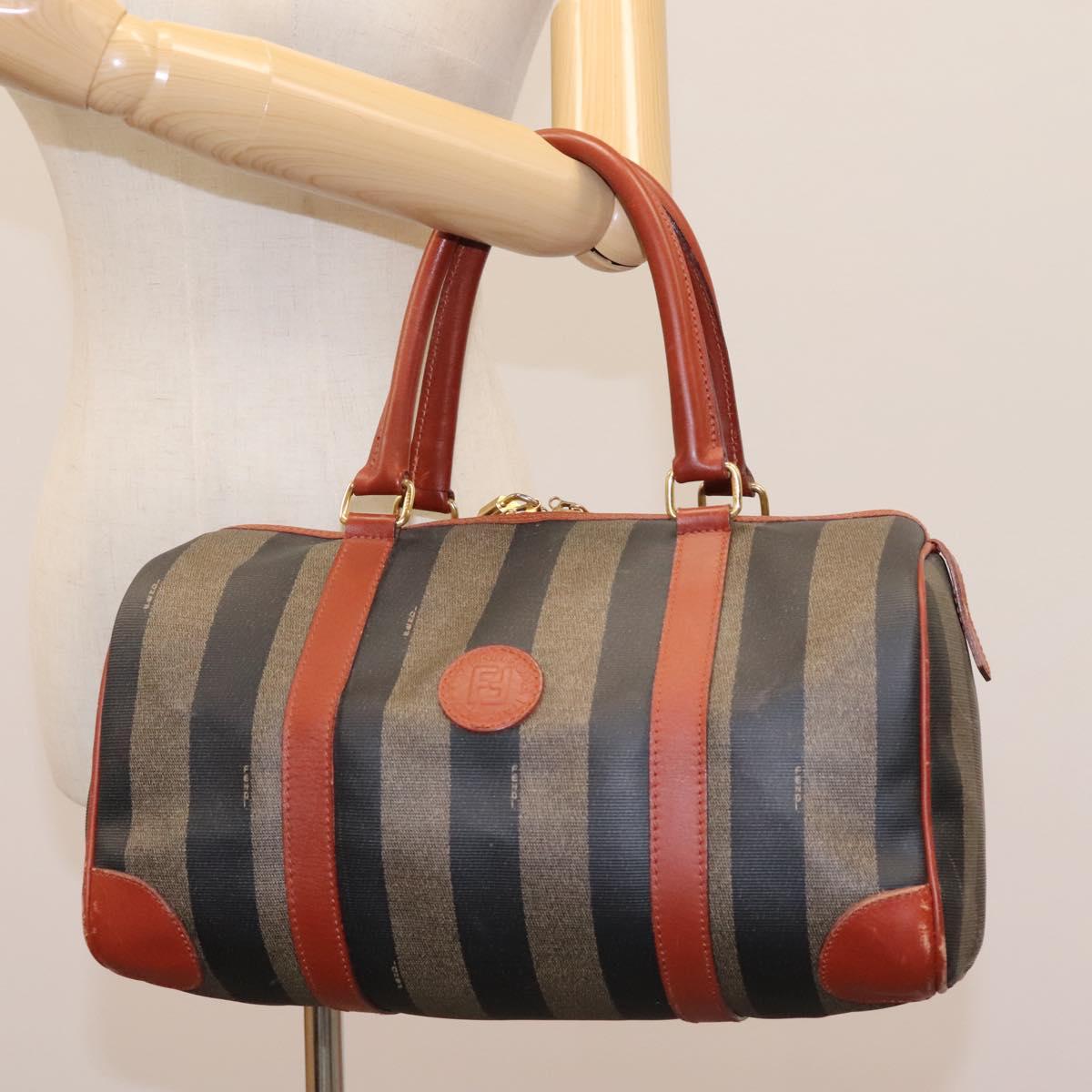 FENDI Pecan Canvas Boston Bag Black Brown Auth yk17380