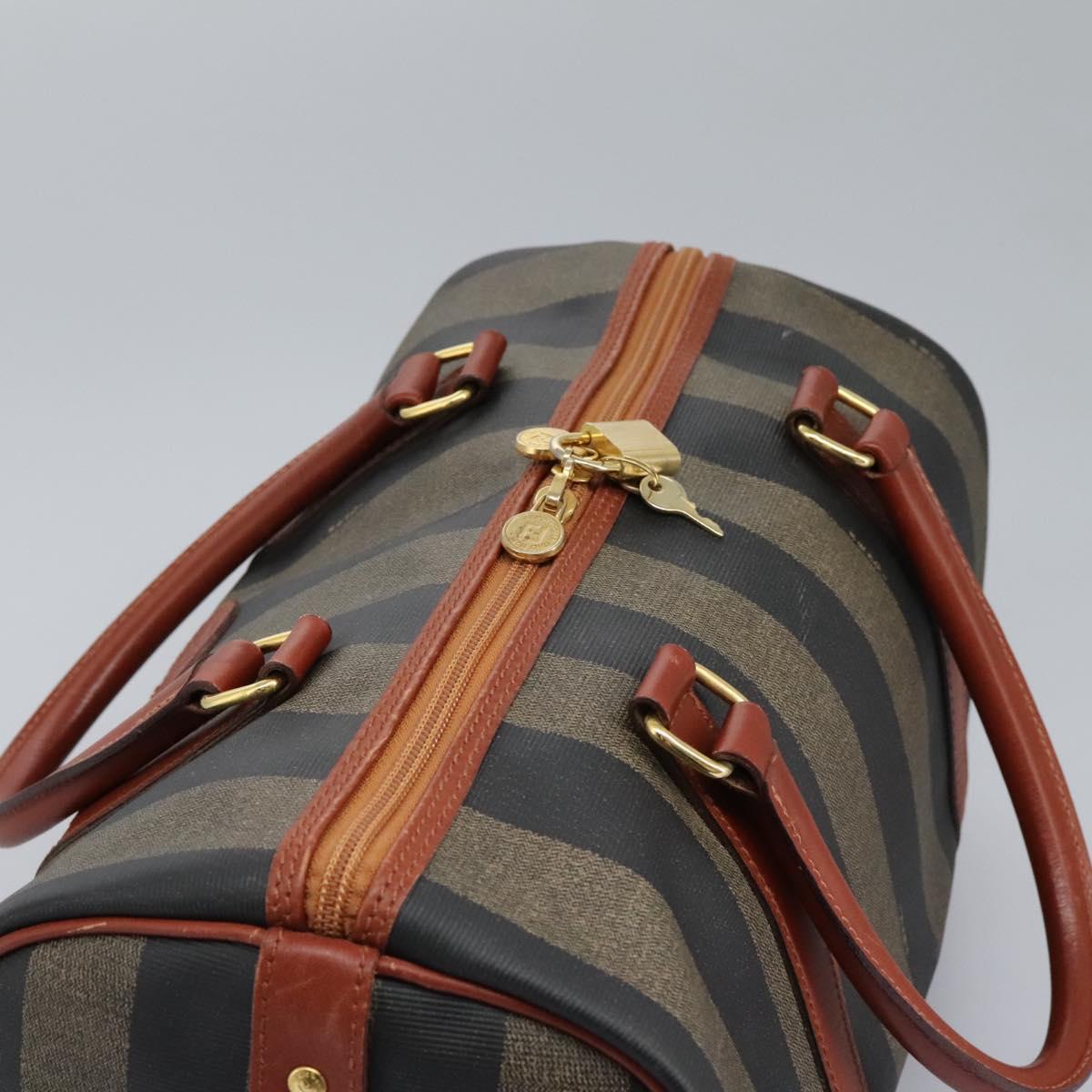 FENDI Pecan Canvas Boston Bag Black Brown Auth yk17380