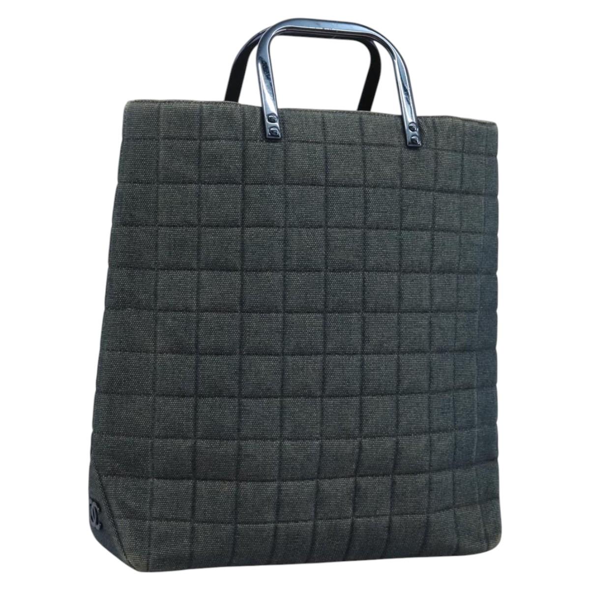 CHANEL Choco Bar Hand Bag Denim Blue CC Auth yk17394