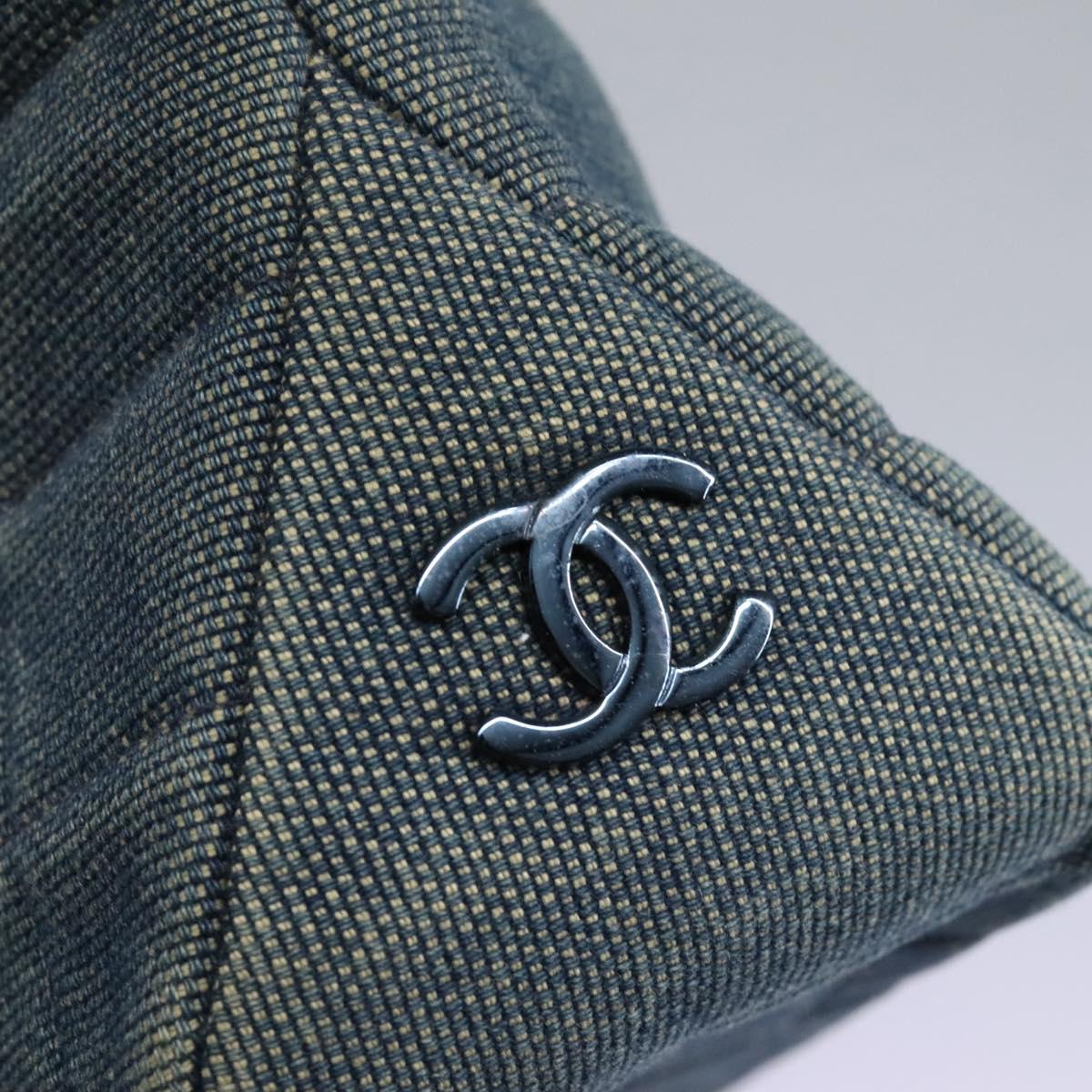 CHANEL Choco Bar Hand Bag Denim Blue CC Auth yk17394