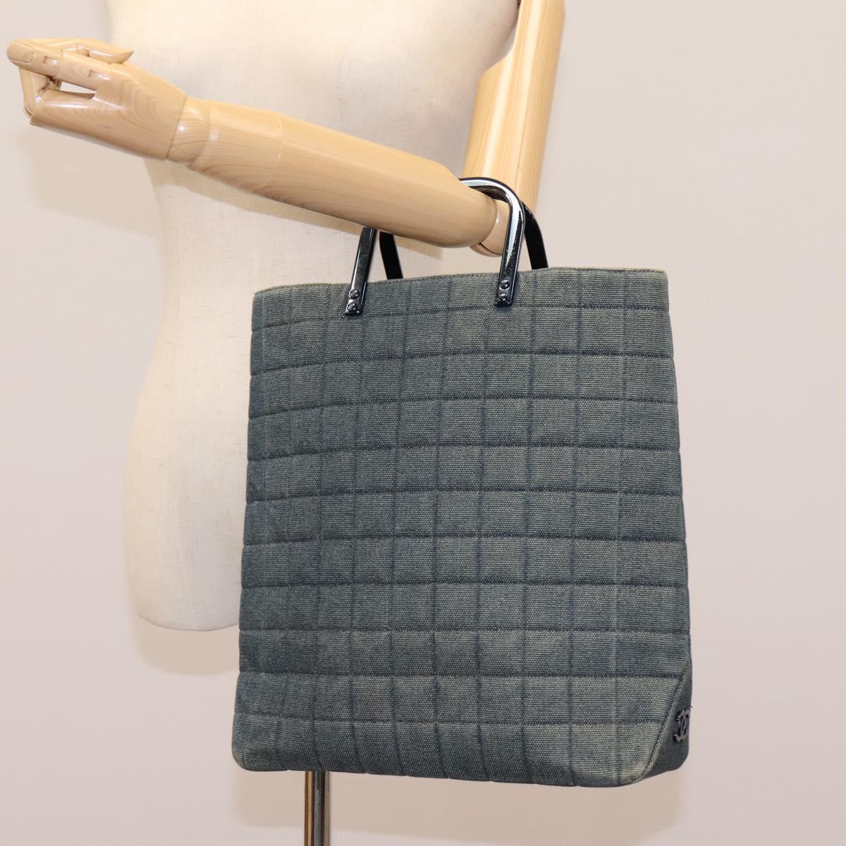 CHANEL Choco Bar Hand Bag Denim Blue CC Auth yk17394