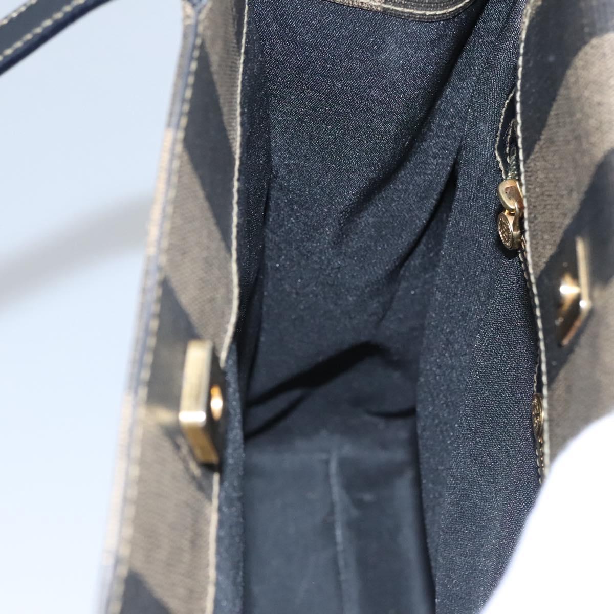 FENDI Pecan Canvas Tote Bag Brown Black Auth yk17395