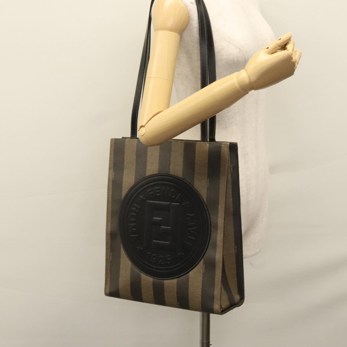FENDI Pecan Canvas Tote Bag Brown Black Auth yk17395