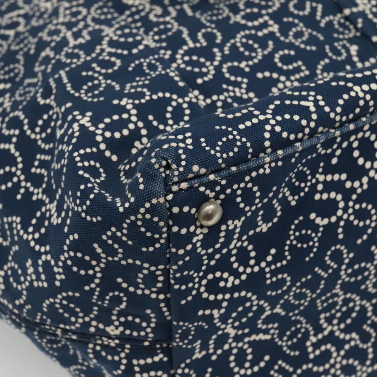 CHANEL Arabesque Tote Bag Canvas Navy CC Auth yk17405