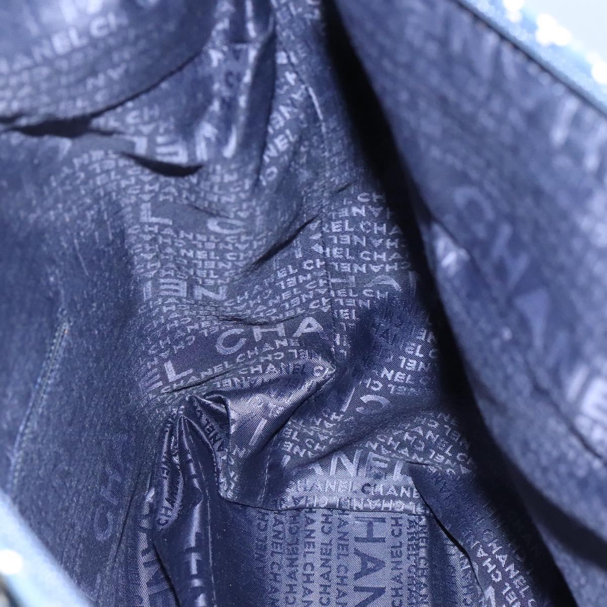 CHANEL Arabesque Tote Bag Canvas Navy CC Auth yk17405