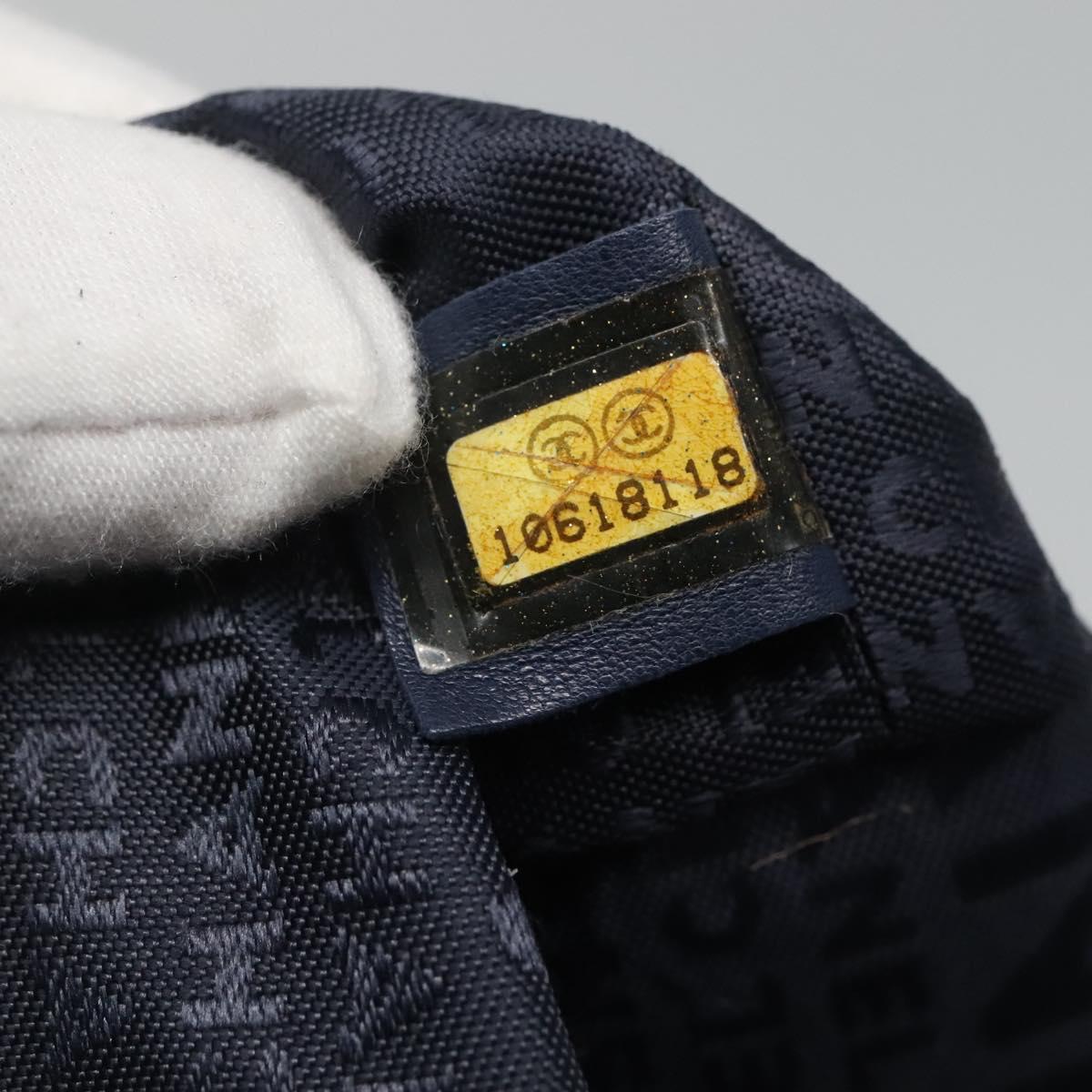 CHANEL Arabesque Tote Bag Canvas Navy CC Auth yk17405