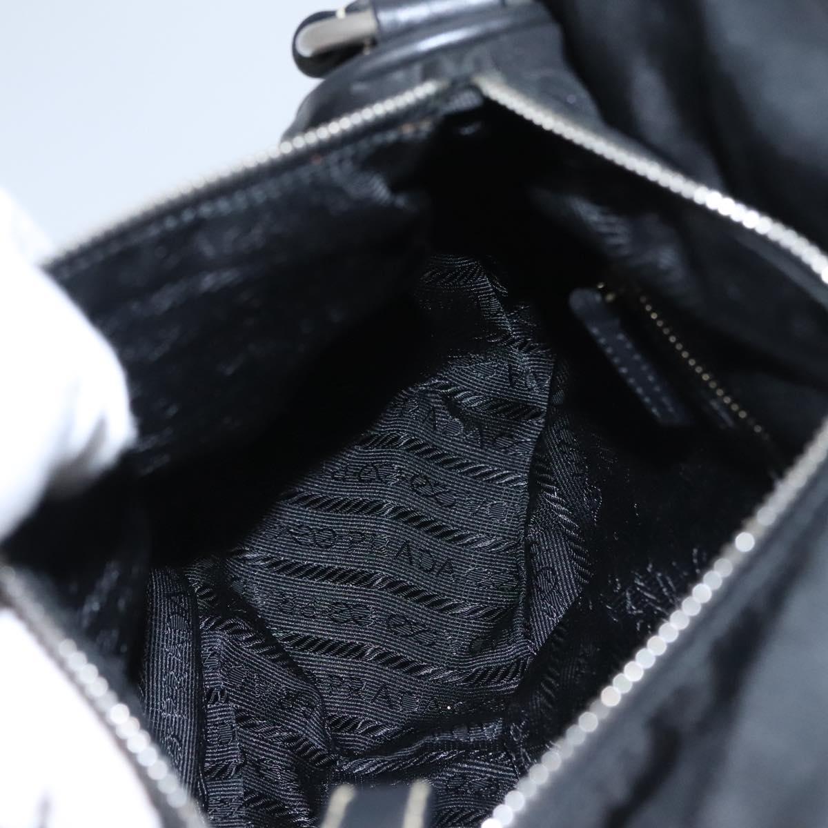 PRADA Shoulder Bag Nylon Leather Black Silver Auth yk17421V