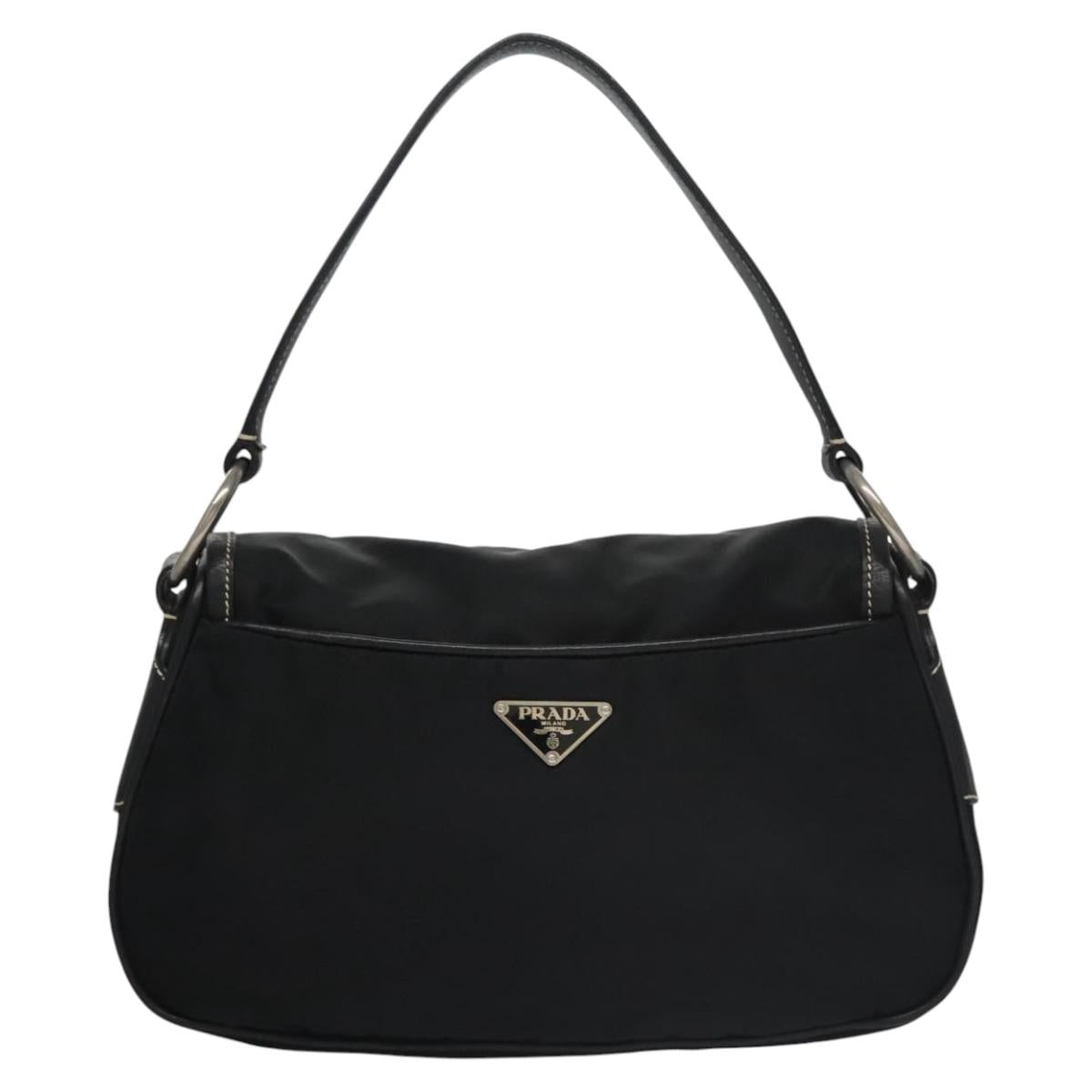 PRADA Shoulder Bag Nylon Leather Black Silver Auth yk17421V