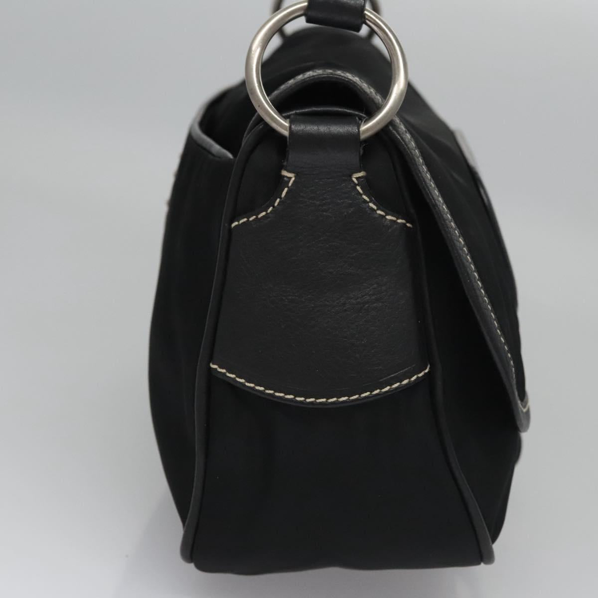 PRADA Shoulder Bag Nylon Leather Black Silver Auth yk17421V