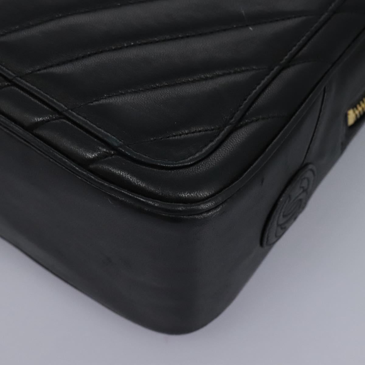 CHANEL Chain V Stitch Shoulder Bag Lamb Skin Black Gold CC Auth yk17457