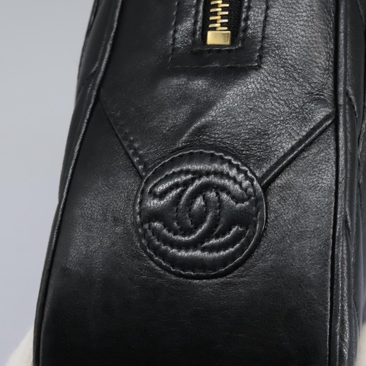 CHANEL Chain V Stitch Shoulder Bag Lamb Skin Black Gold CC Auth yk17457