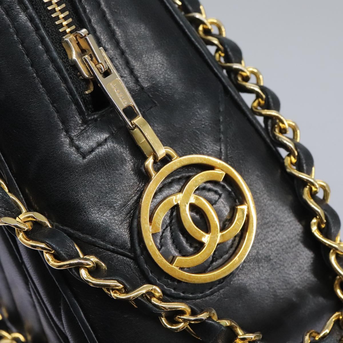 CHANEL Chain V Stitch Shoulder Bag Lamb Skin Black Gold CC Auth yk17457