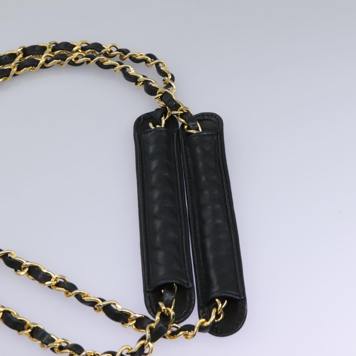 CHANEL Chain V Stitch Shoulder Bag Lamb Skin Black Gold CC Auth yk17457