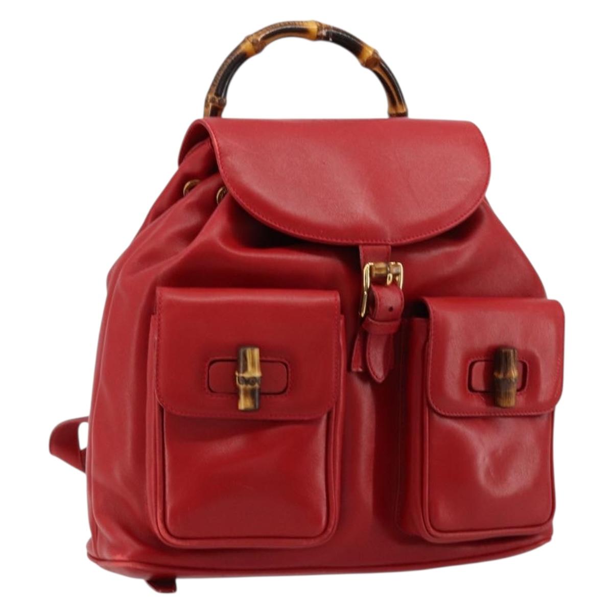 GUCCI Bamboo Backpack Leather Red Gold 003 2058 0016 Auth yk17469