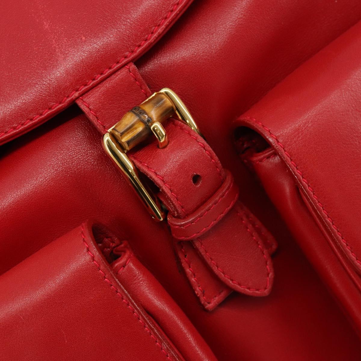 GUCCI Bamboo Backpack Leather Red Gold 003 2058 0016 Auth yk17469