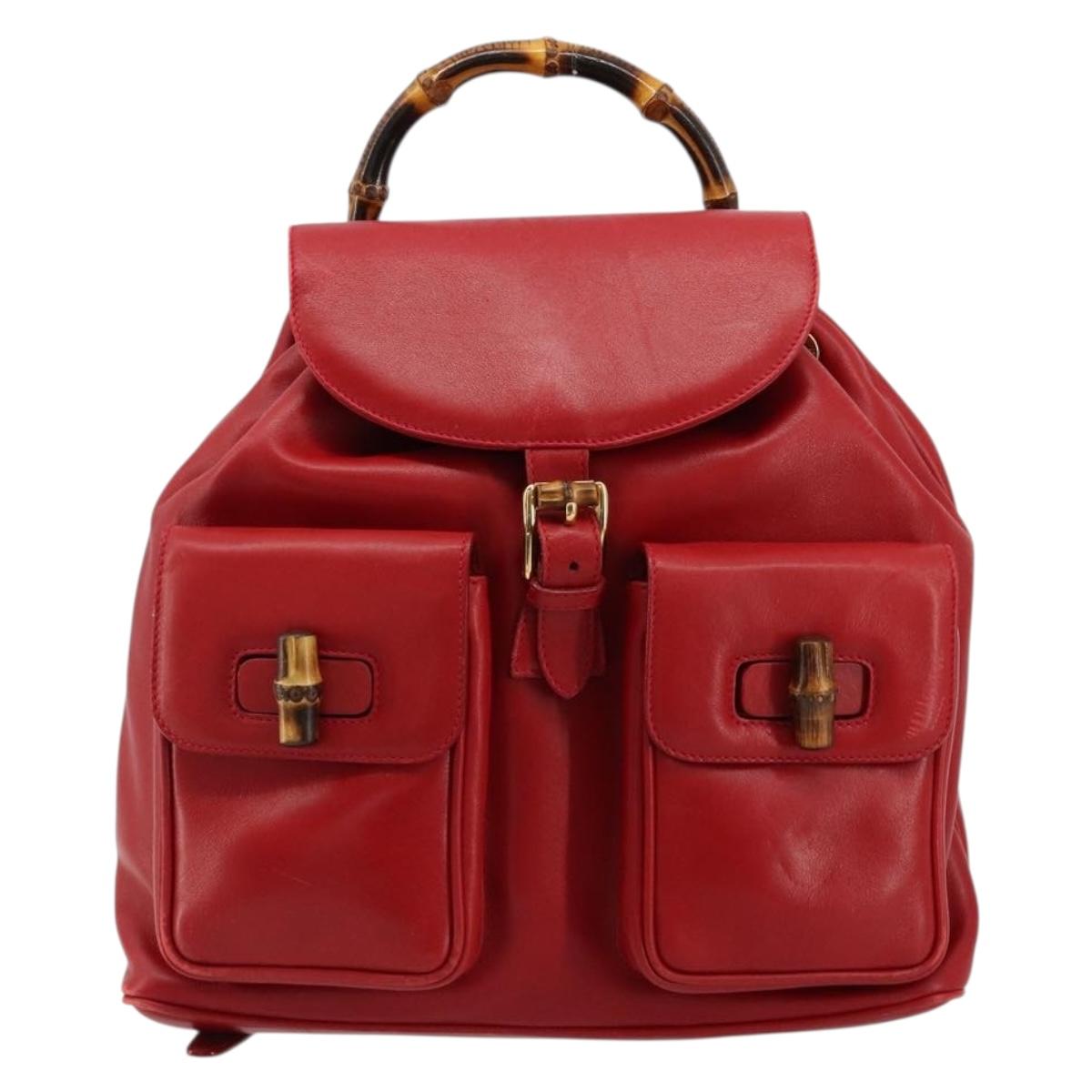 GUCCI Bamboo Backpack Leather Red Gold 003 2058 0016 Auth yk17469