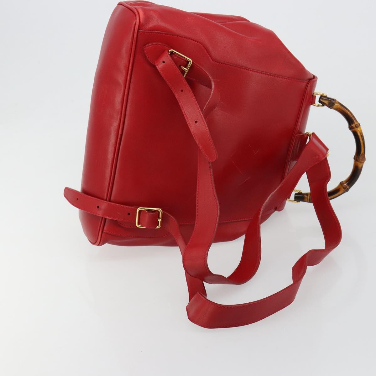 GUCCI Bamboo Backpack Leather Red Gold 003 2058 0016 Auth yk17469