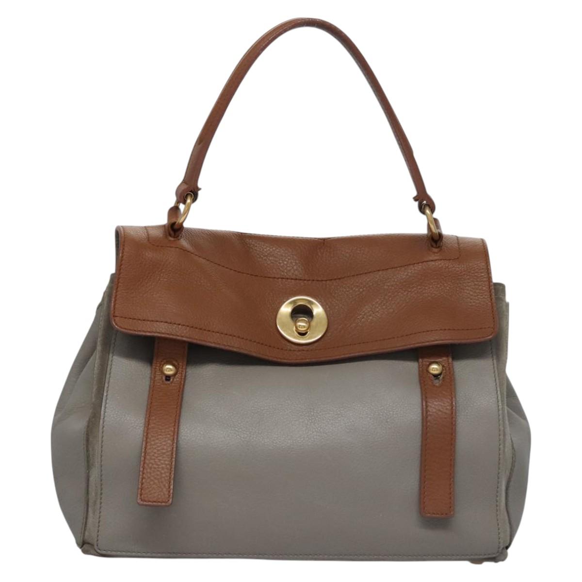 SAINT LAURENT Muse Hand Bag Leather Gray Brown Auth yk17484