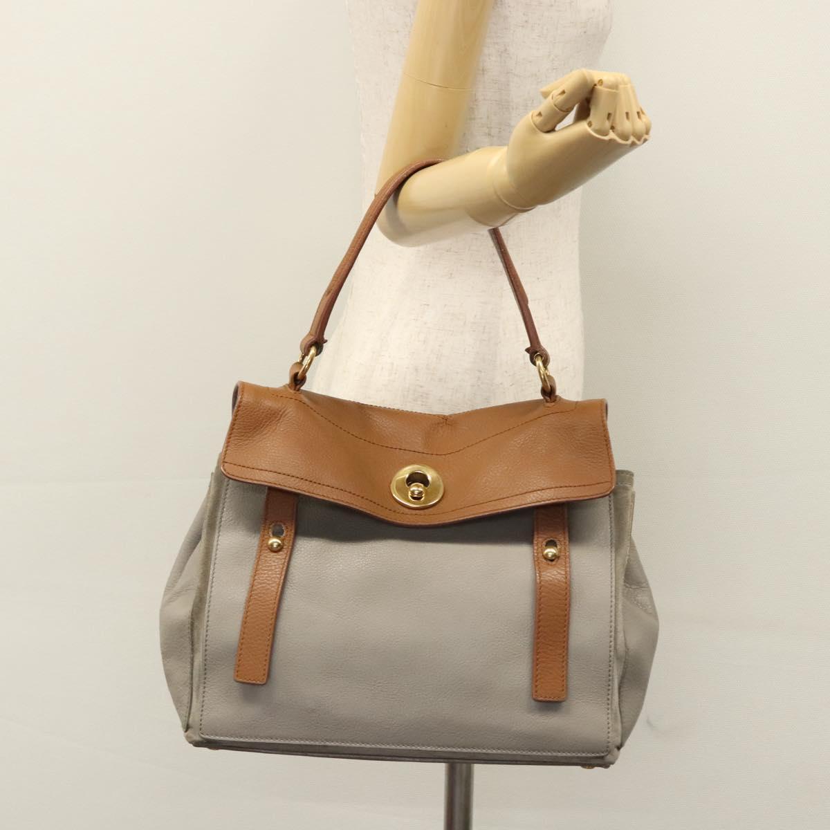 SAINT LAURENT Muse Hand Bag Leather Gray Brown Auth yk17484