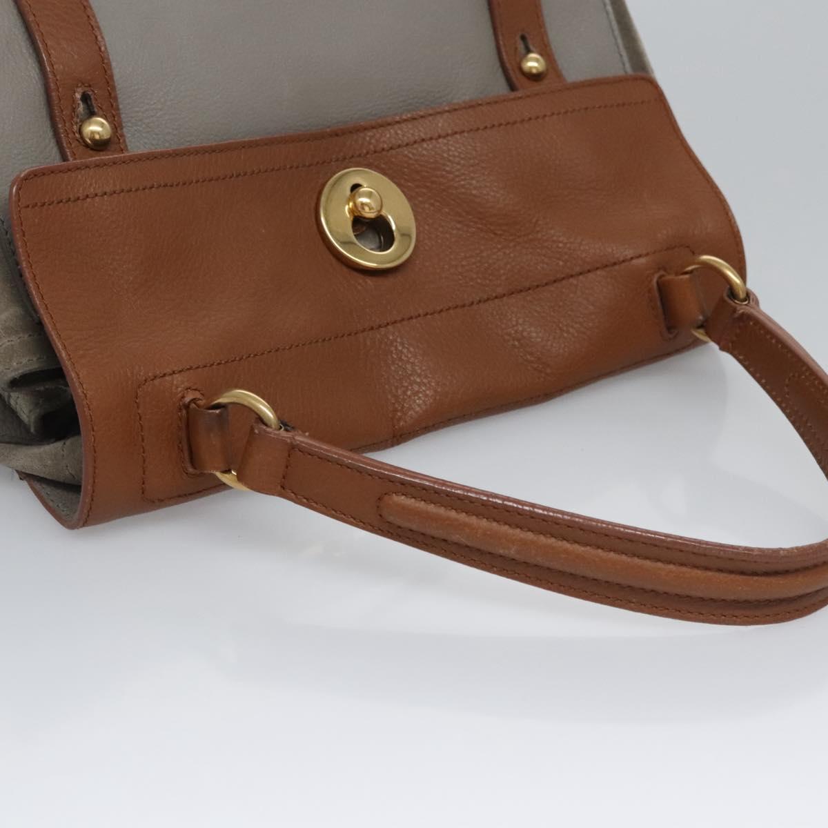 SAINT LAURENT Muse Hand Bag Leather Gray Brown Auth yk17484