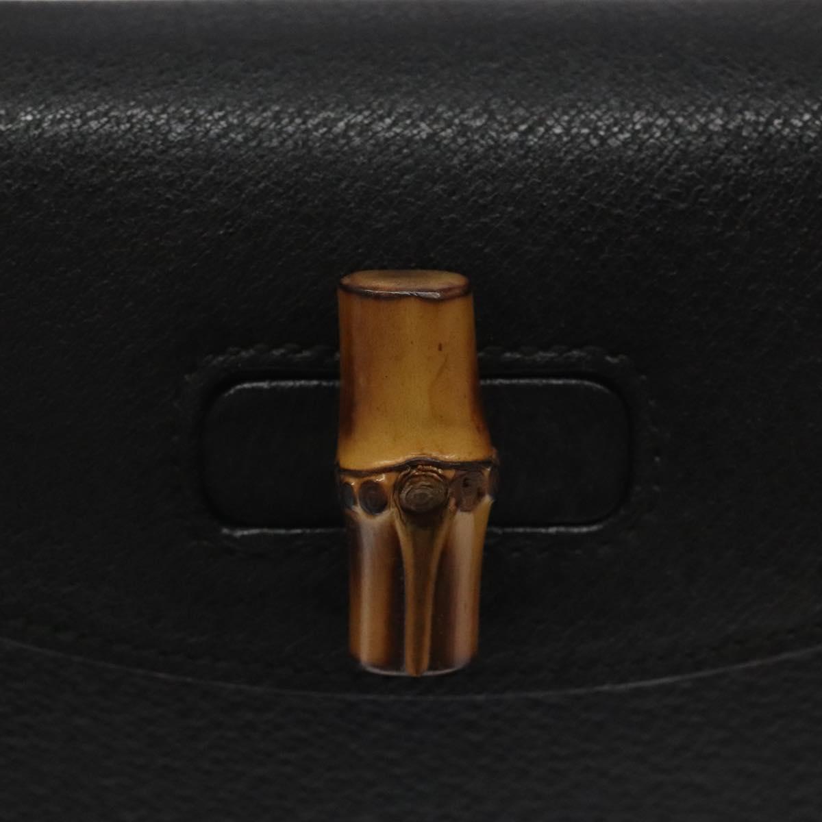 GUCCI Bamboo Hand Bag Leather Black Gold 000 2113 0188 Auth yk17496V