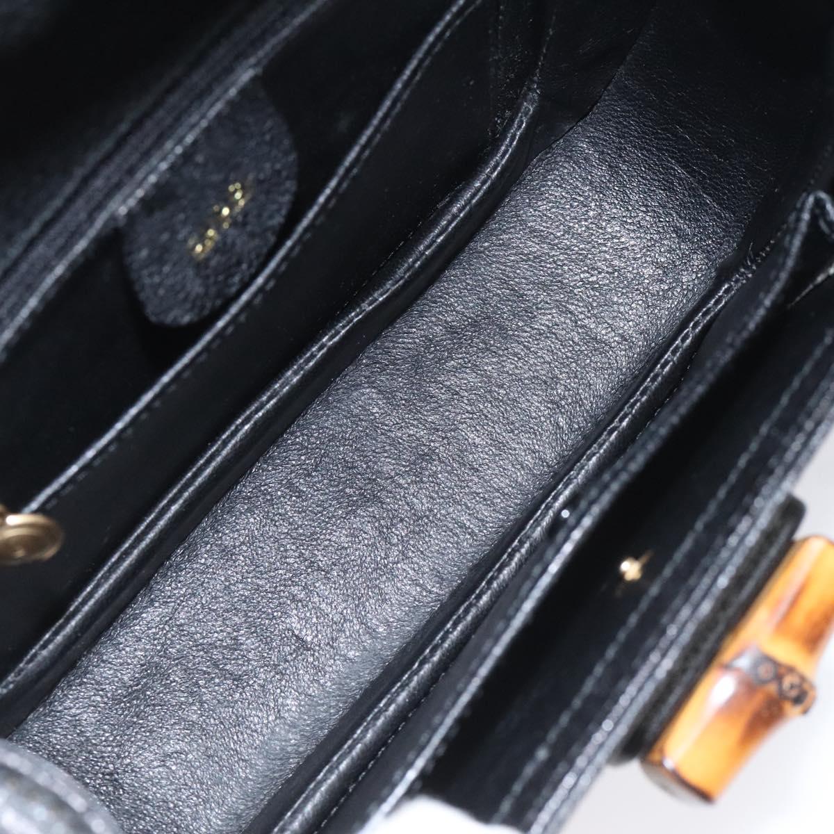GUCCI Bamboo Hand Bag Leather Black Gold 000 2113 0188 Auth yk17496V