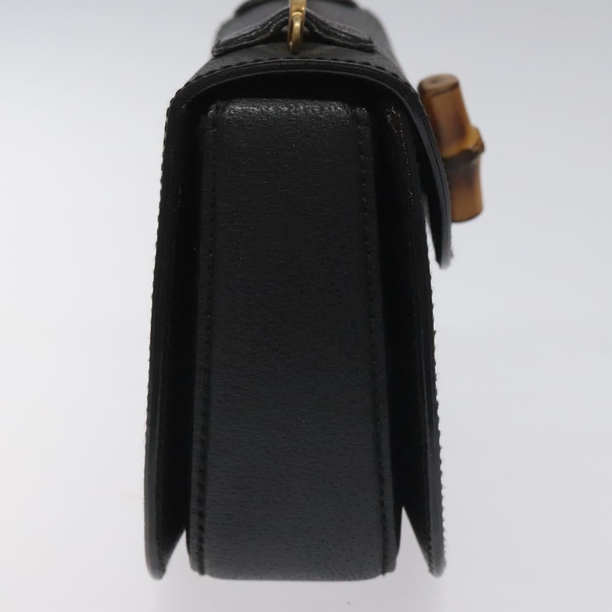 GUCCI Bamboo Hand Bag Leather Black Gold 000 2113 0188 Auth yk17496V