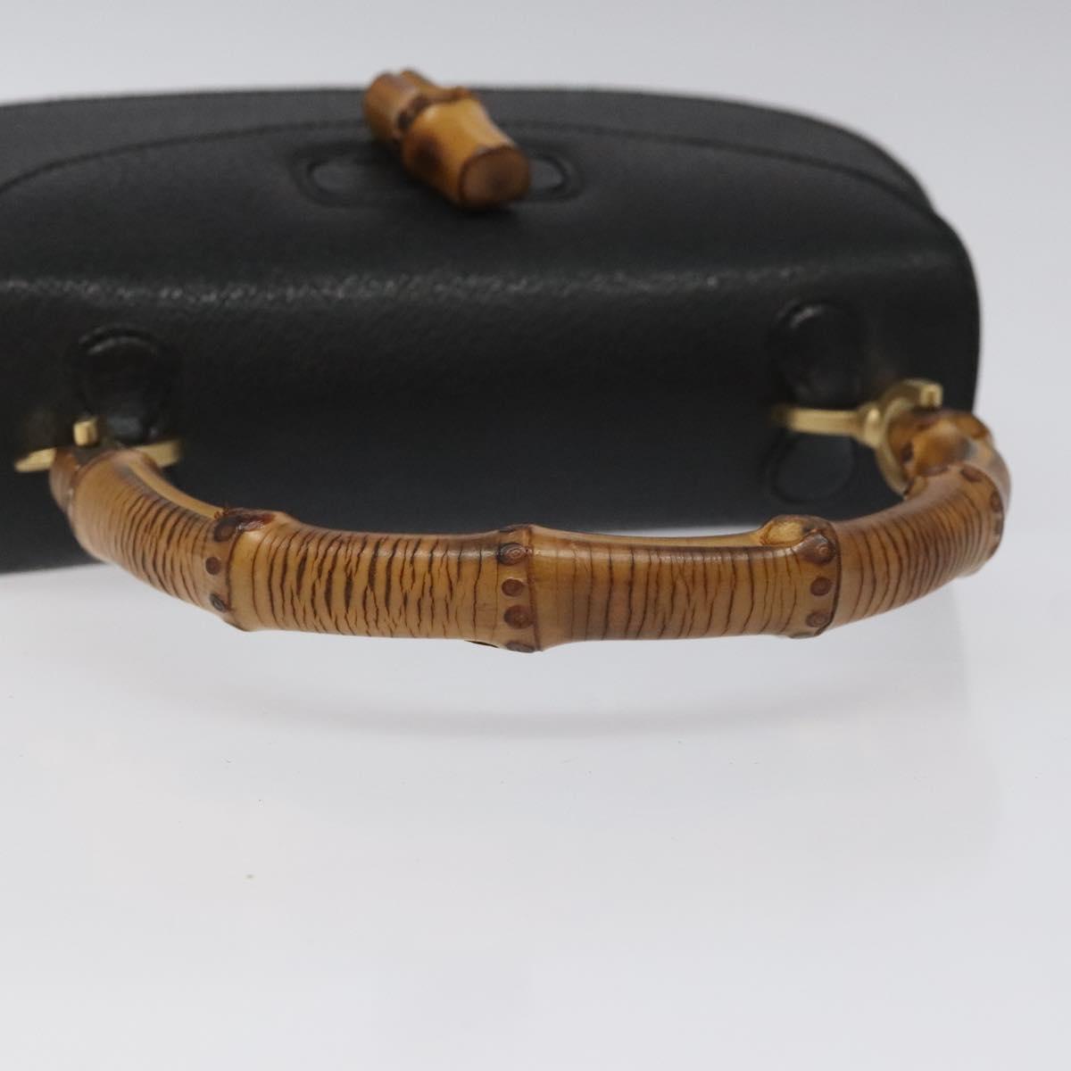 GUCCI Bamboo Hand Bag Leather Black Gold 000 2113 0188 Auth yk17496V