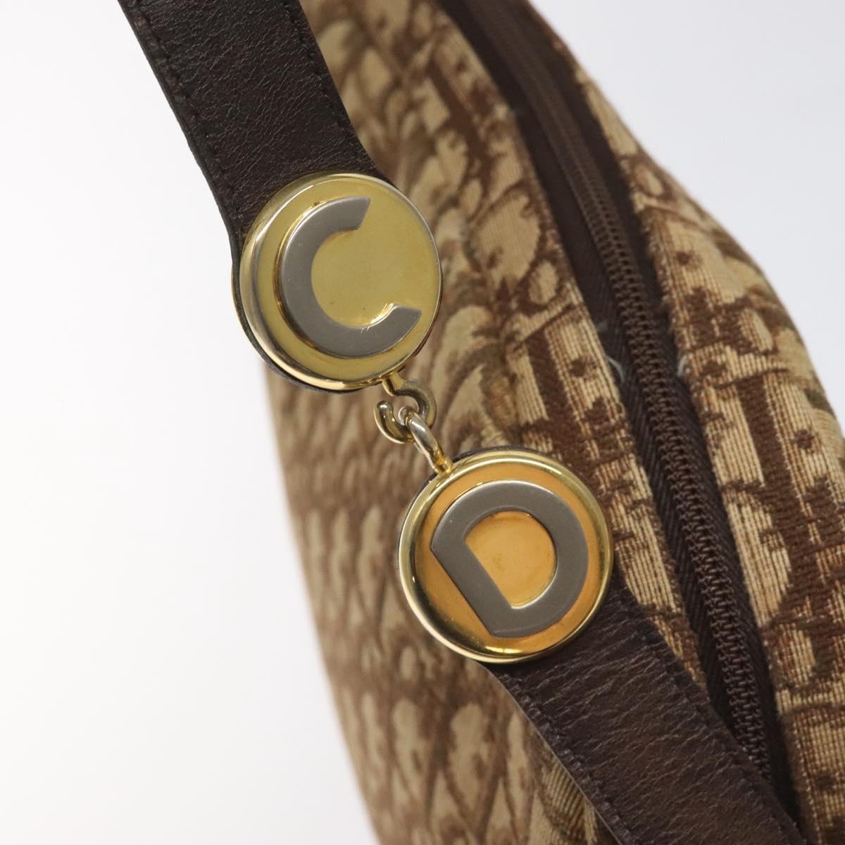 Christian Dior Trotter Canvas Shoulder Bag Brown Gold Auth yk17509