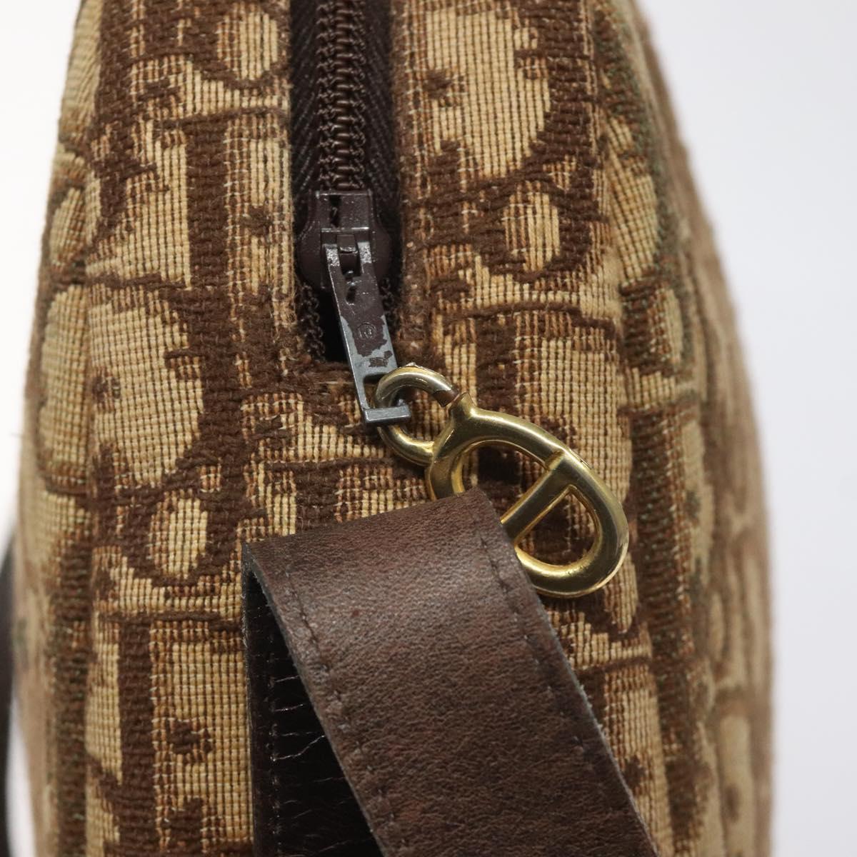 Christian Dior Trotter Canvas Shoulder Bag Brown Gold Auth yk17509
