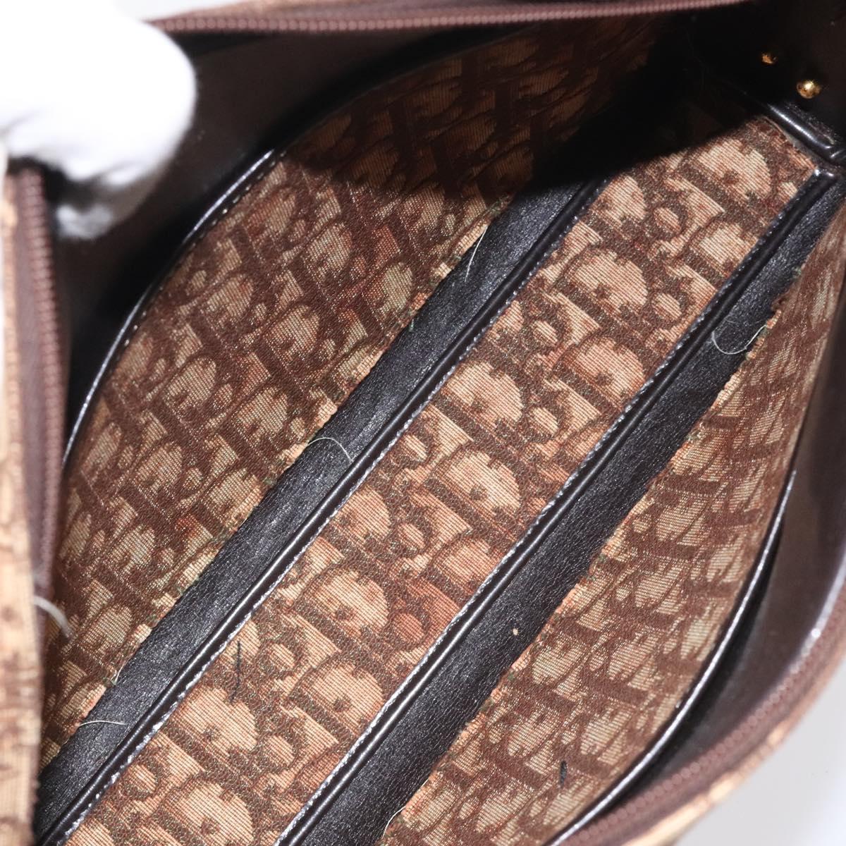 Christian Dior Trotter Canvas Shoulder Bag Brown Gold Auth yk17509